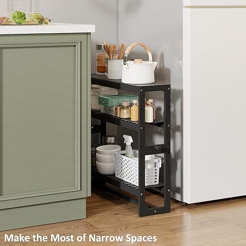 Miniatura 9 de RRX Organizador de almacenamiento de estante de baño, estante de baño, organizador de bambú de 3 niveles ajustable con barra, colgante, estante