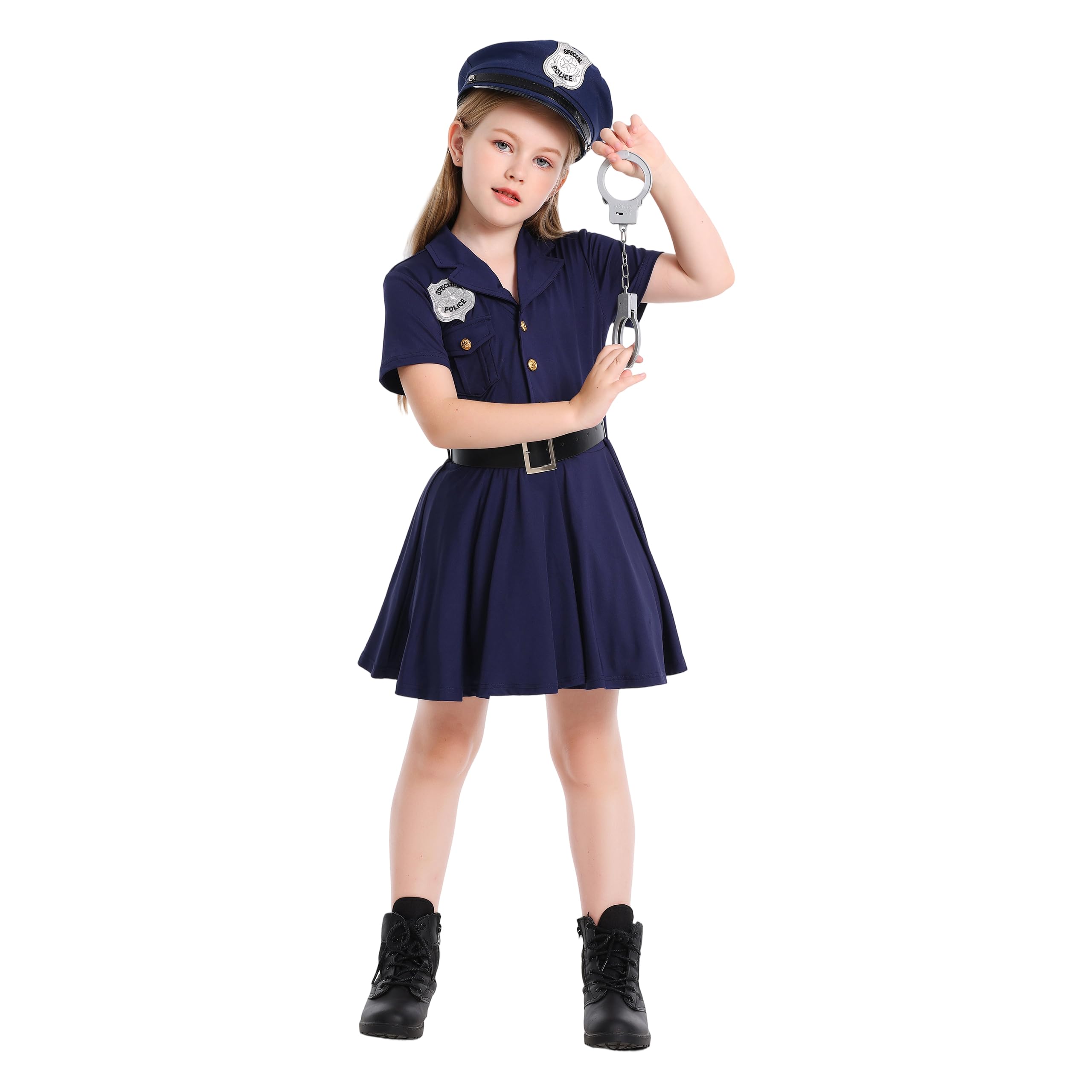 LOLANTA Niños Policía Disfraces Niñas Niños Uniforme Policía Set Carnaval Disfraz Halloween Día Mundial Profesiones Sombrero+Cinturón+Esposas
