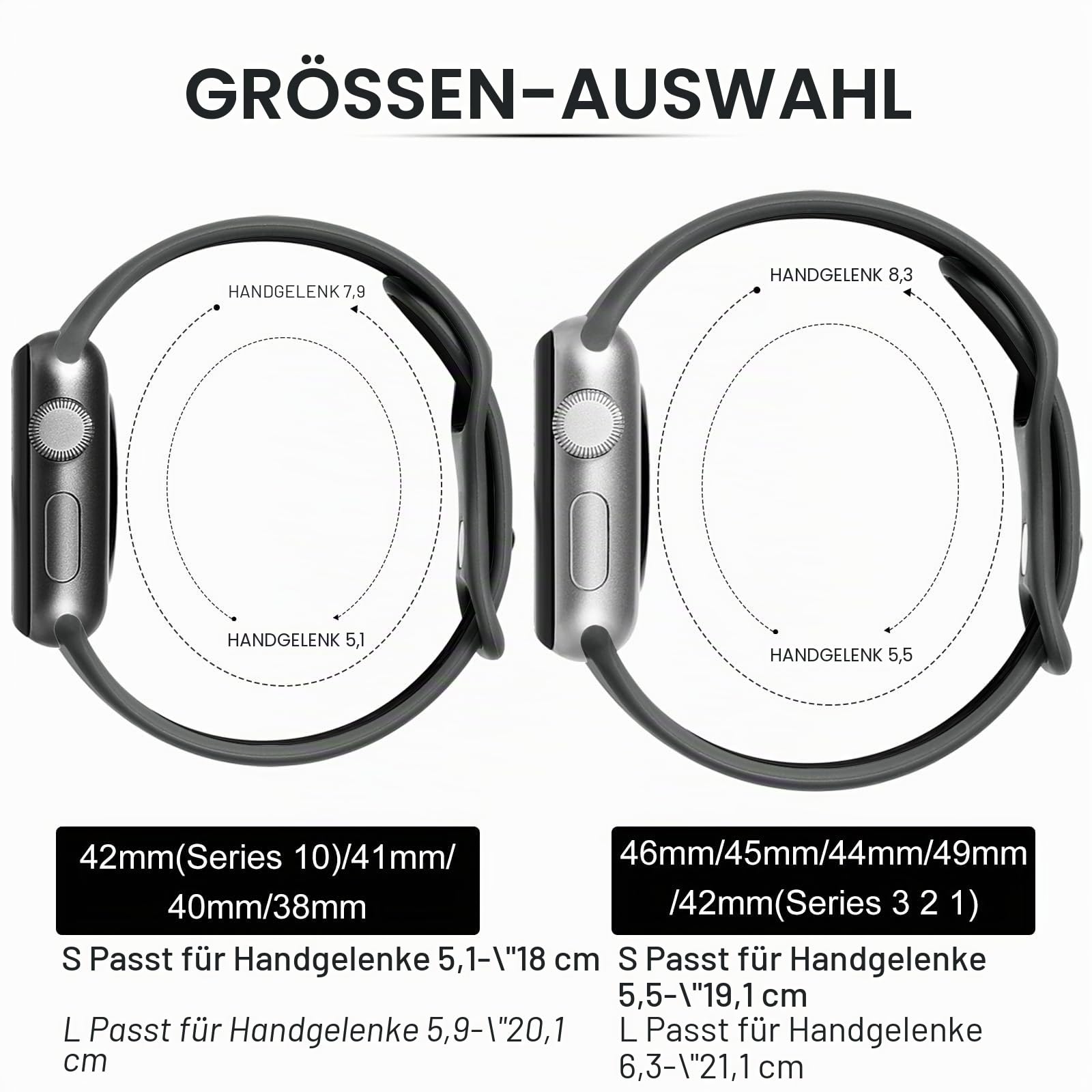 Upeak Sport Armband Kompatibel mit Apple Watch 44mm 45mm 49mm 46mm 42mm 40mm 41mm 38mm, Atmungsaktiv Silikon Band für iWatch Series 11 10 9 8 7 6 5 4 2 SE 3 Ultra 3, L, Holzkohle/Kohlschwarz
