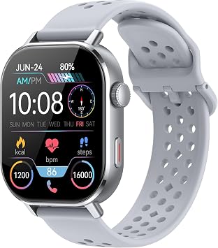 Smart Watch for Men , 2.06"HD AMOLED Military Multisport Fitness Tracker with Bluetooth Call/Compass/Barometer/Altitude 5ATM Water-Resistance Heart Rate/Sleep Monitor, Outdoor for Android iOS Gray