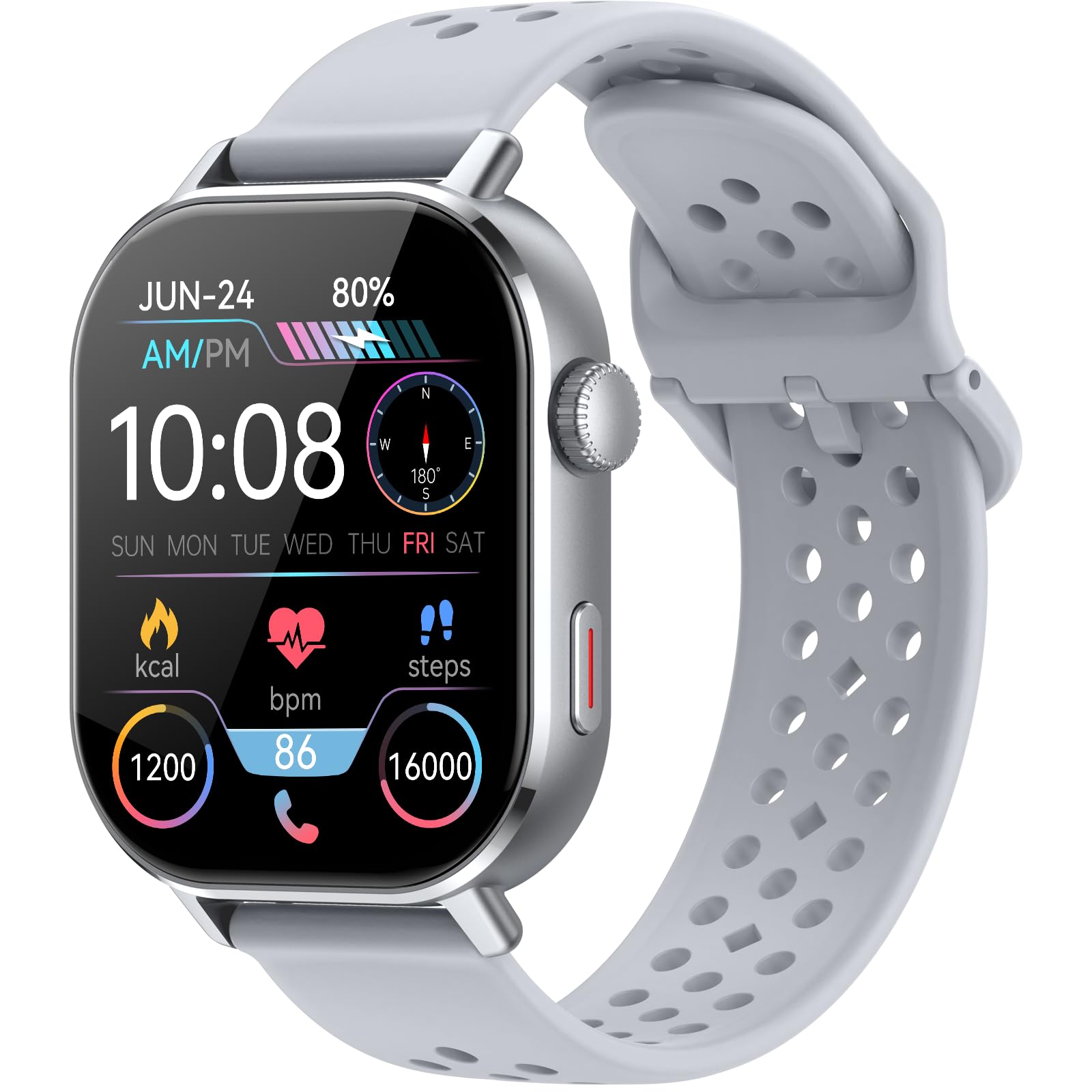Smart Watch for Men , 2.06"HD AMOLED Military Multisport Fitness Tracker with Bluetooth Call/Compass/Barometer/Altitude 5ATM Water-Resistance Heart Rate/Sleep Monitor, Outdoor for Android iOS Gray