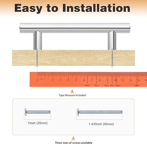 Miniatura 5 de Probrico Paquete de 50 tiradores de gabinete de 3-34 pulgadas con agujero central de 3-34 pulgadas, cromo pulido, barra redonda en T de acero