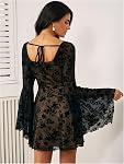 WDIRARA Women's Floral Print Mesh Gothic Dress Square Neck Bell Sleeve A Line Vintage Dresses