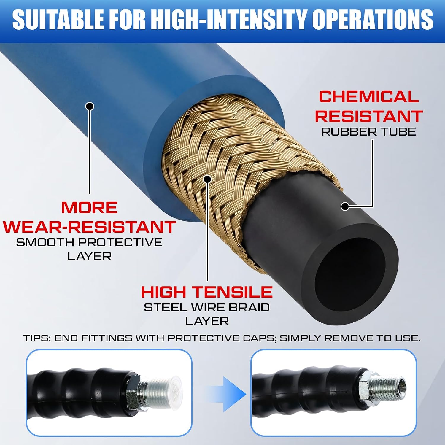 1/4" X 100' Blue Carpet Cleaning Solution Hose 3000 PSI MPT High Pressure Solution Line for Carpet Extractors 250 Degree Heated Water Hose for Commercial Cleaner