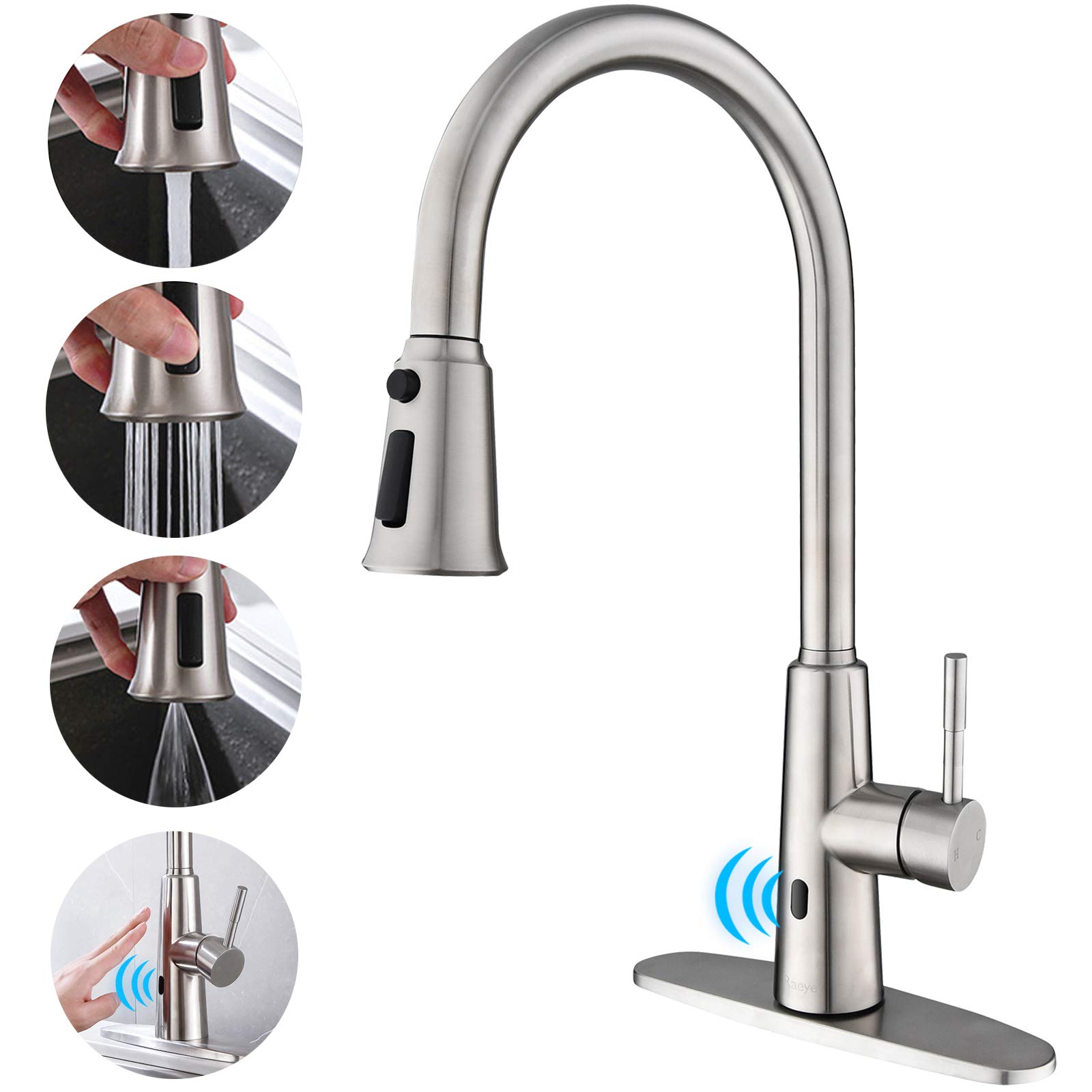 Buy Raeye Brushed Nickel Touchless Kitchen Faucet Commercial One Hole