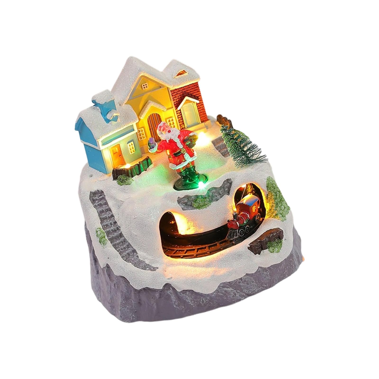 PANGBOER Scena Musicale Animata delle Case del Villaggio Natale con Figurine da Collezione Babbo Natale/Albero Rotante Decorazione Natalizia Decorazioni per la casa Statuetta delle Case del Villaggio