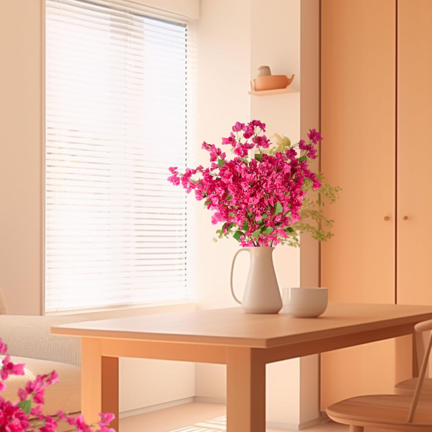 6PCS Silk Bougainvillea Artificial Flowers, UV Resistant, Long Stems Faux Flower, Realistic Fake Bougainvillea Vines, for Wedding Porch Home Party Garden DIY Decor - 47.2 inch (Fuchsia)