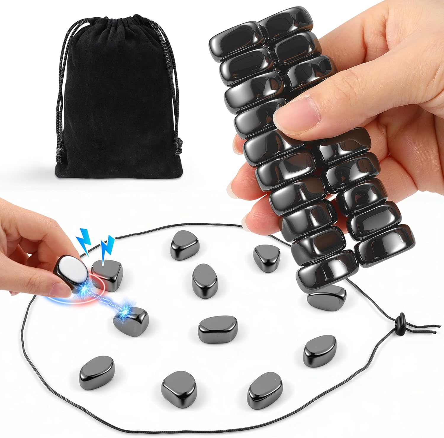 Upgraded Magnetic Chess Game Set with 20 Larger Black Stones & Rope, Exciting Magnet Game for Family Party Travel Camping, Fun Strategy Puzzle Game for Adults