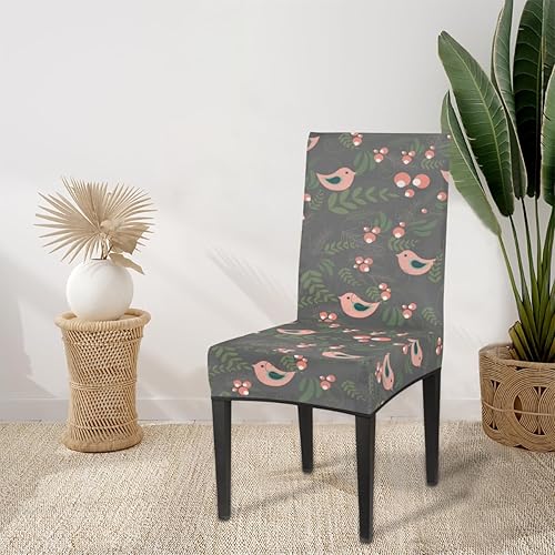 Miniatura 5 de Juego de 2 fundas para sillas de comedor con diseño de pájaros de jardín, color rosa y verde, fundas elásticas para sillas Parson para proteger para