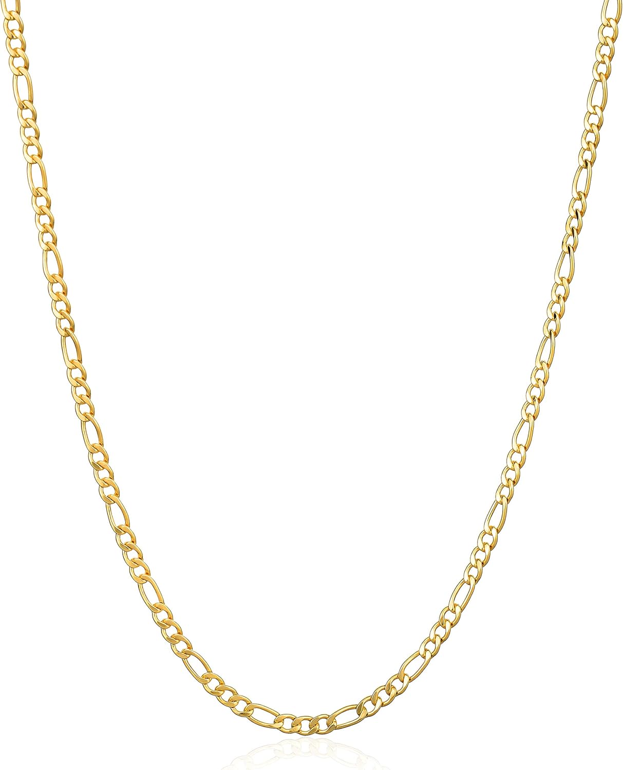 Barzel 18K Gold Plated Figaro Chain Necklace 2MM, 2.5MM, 3MM, 4MM, 4.5MM & 5MM for Women & Men