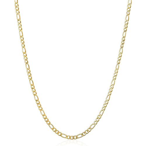 Barzel 18K Gold Plated Figaro Chain Necklace 2MM, 2.5MM, 3MM, 4MM, 4.5MM & 5MM for Women & Men