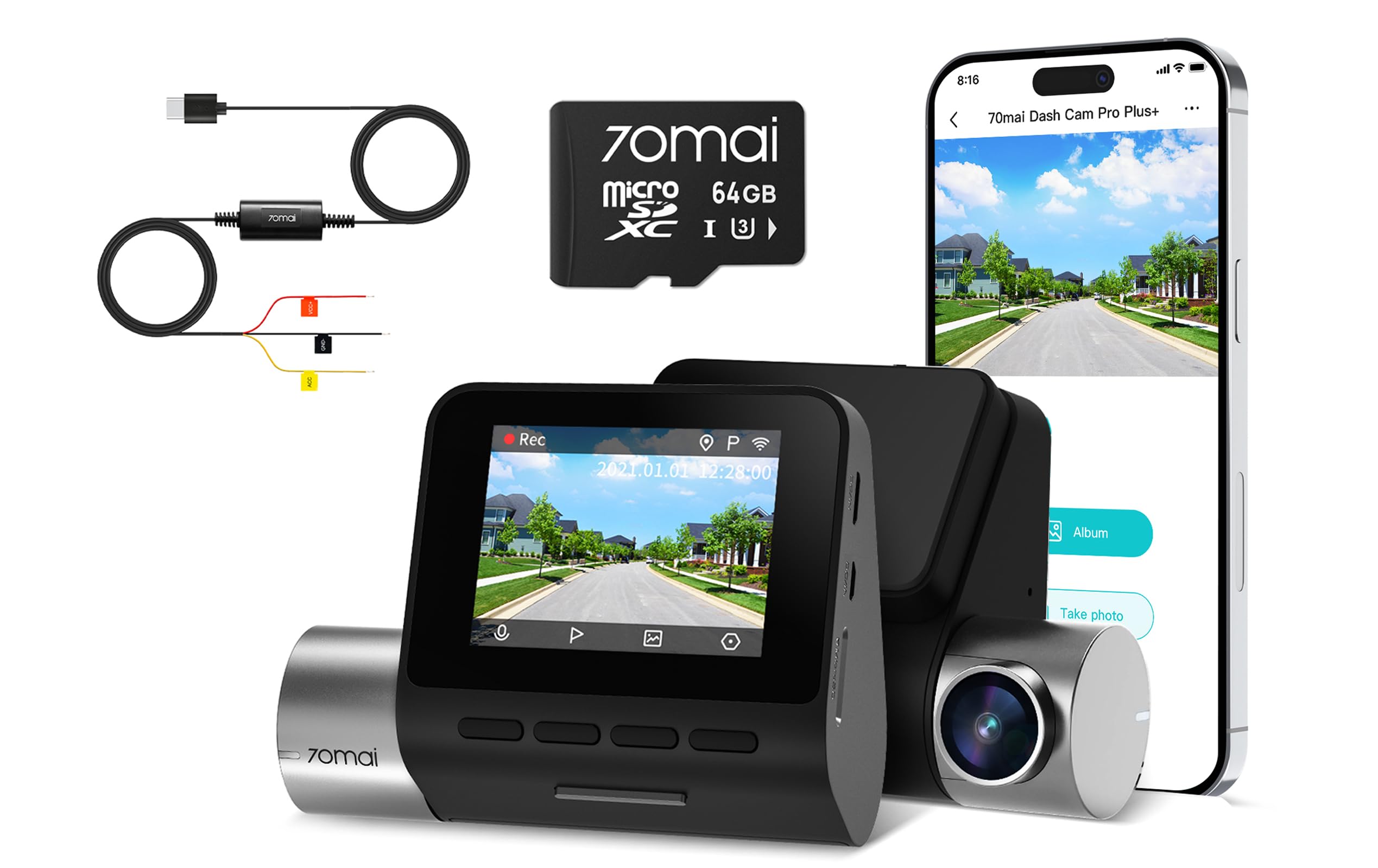 Amazon.com: 【70mai Dash Cam A500S + UP03 + 64G SD Card】 Smart
