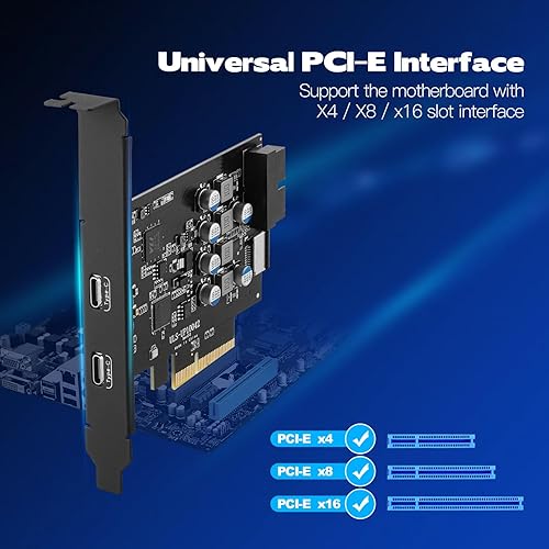 Miniatura 2 de Tarjeta PCIE USB C de 10 Gbps con tipo E interno a tipo C y tarjeta de expansión de cabezal USB de 19 pines, adaptador de panel frontal PCI Express