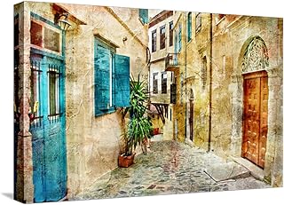ART.COM Stretched Canvas Print Pictorial Old Streets Of Greece - Picture In Painting Style by Maugli-l, 24" x 16"
