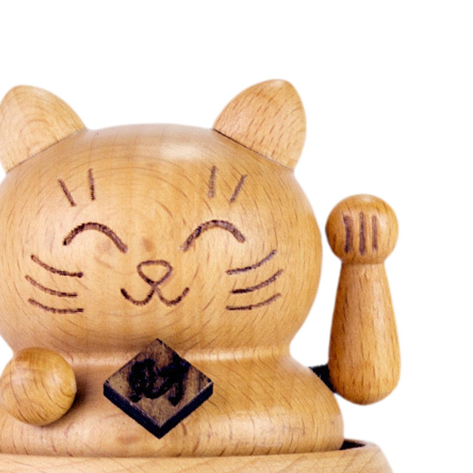 harayaa Carillon multifunzionale con riproduzione musicale, regalo di compleanno, statuetta di gatto decorativa girevole a 360°, ornamento in legno
