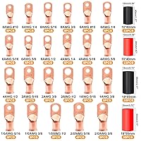 Vista 2 de mankk - 230 piezas de terminales de anillo de cobre para cables de AWG 1 2 4 6 8 1/0 2/0 calibre, conectores de terminal de batería, conectores