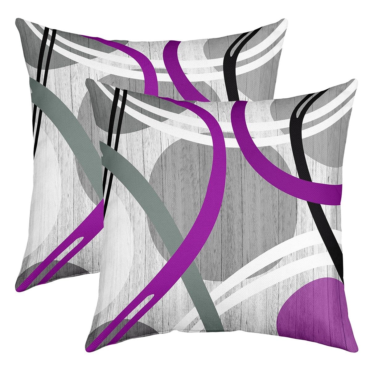 Homemissing Purple Grey and Black Throw Pillow Covers 18x18 Inch Set of 2 Geometric Stripe Swirl Decorative Throw Pillowcases Modern Wavy Circles Pillow Cases Cushion Covers Retro Stripe Swirl