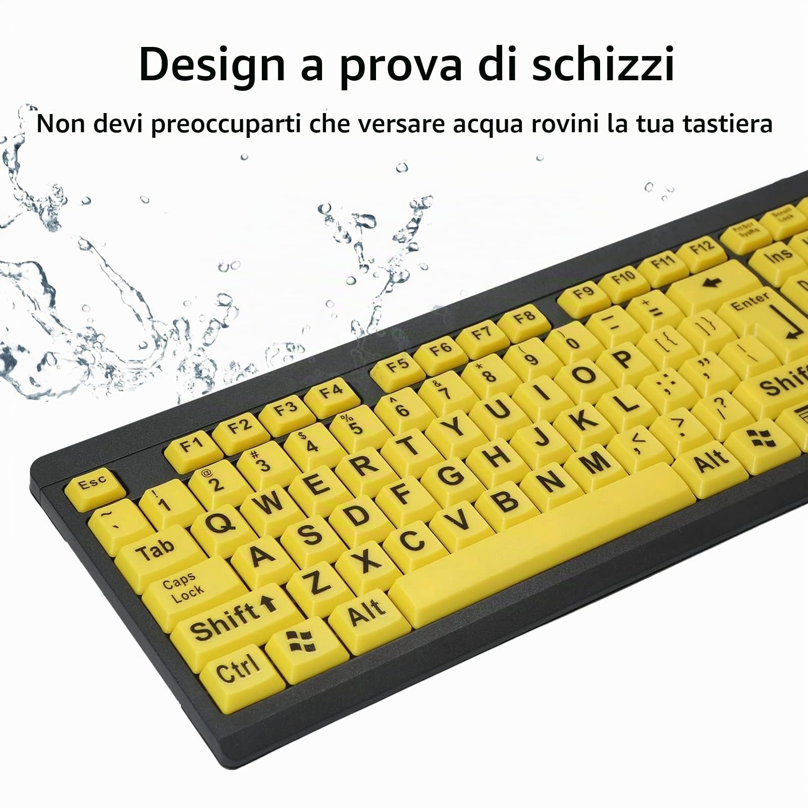 Tastiera per Computer con Stampa Grande USB cablata per utenti ipovedenti 104 Tasti ad Alto Contrasto Lettere per Anziani,Tastiera cablata