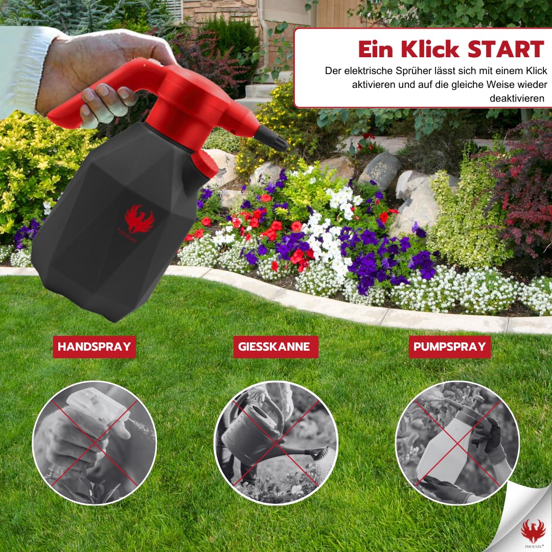 Phoenix - Pulvérisateur Électrique Easy Sprayer 2L | Pulvérisateur à Batterie Rechargeable, Grande Autonomie Jusqu'à 3H | Pulvérisateur de Jardin Électrique en ABS/HDPE | Léger et Durable