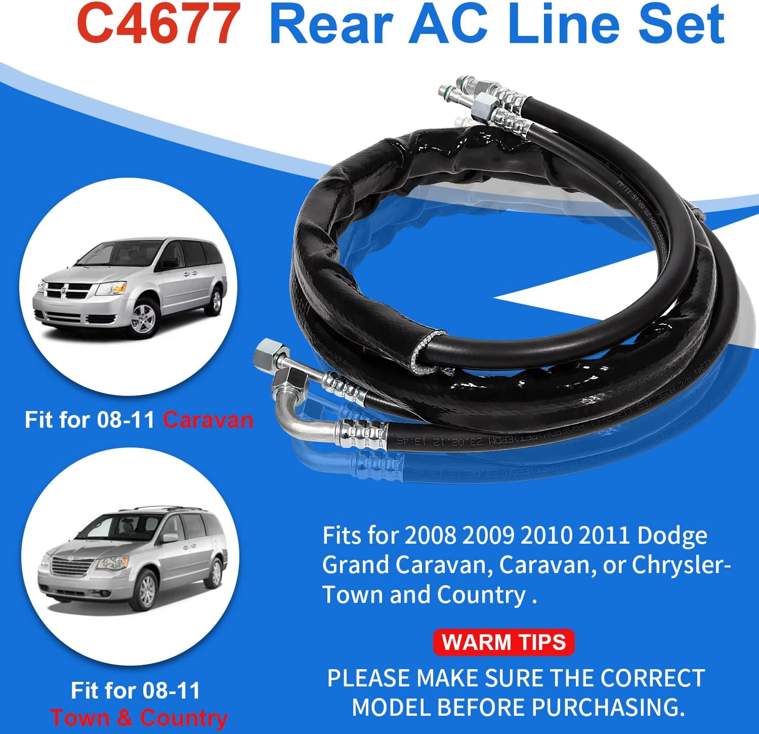 C4677 Rear Aux AC Line Set Air Conditioning Hoses Fit for 2008-2011 Dodge Grand Caravan/Caravan/Chrysler Town & Country Minivans(18PCS)