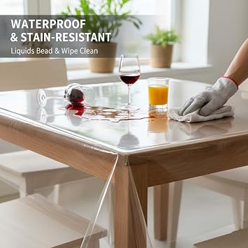 Transparent Waterproof Tablecloth, PVC Rectangular Table Protector, Spill-Proof Clear Table Cloth, Scratch-Resistant Table Cover, Protects Your Table from Spills, for Kitchen & Dining