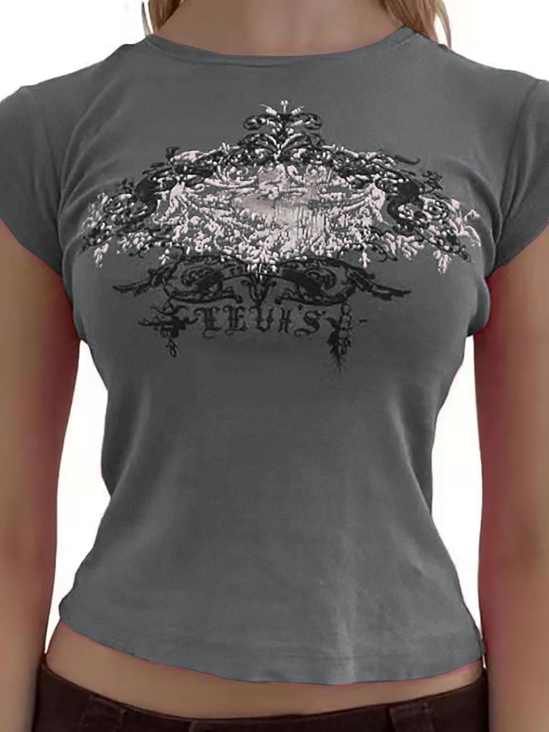 Xineicy Crop Tops for Women Short Sleeve Crew Neck 2000s Graphic Baby Tees Vintage Grunge Y2k Shirts