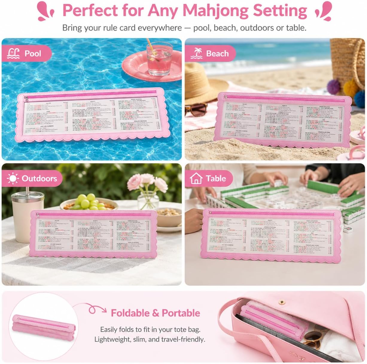 Mahjong Card Holder for Pool, Floating Water-Resistant Sleeve, Pink image 4