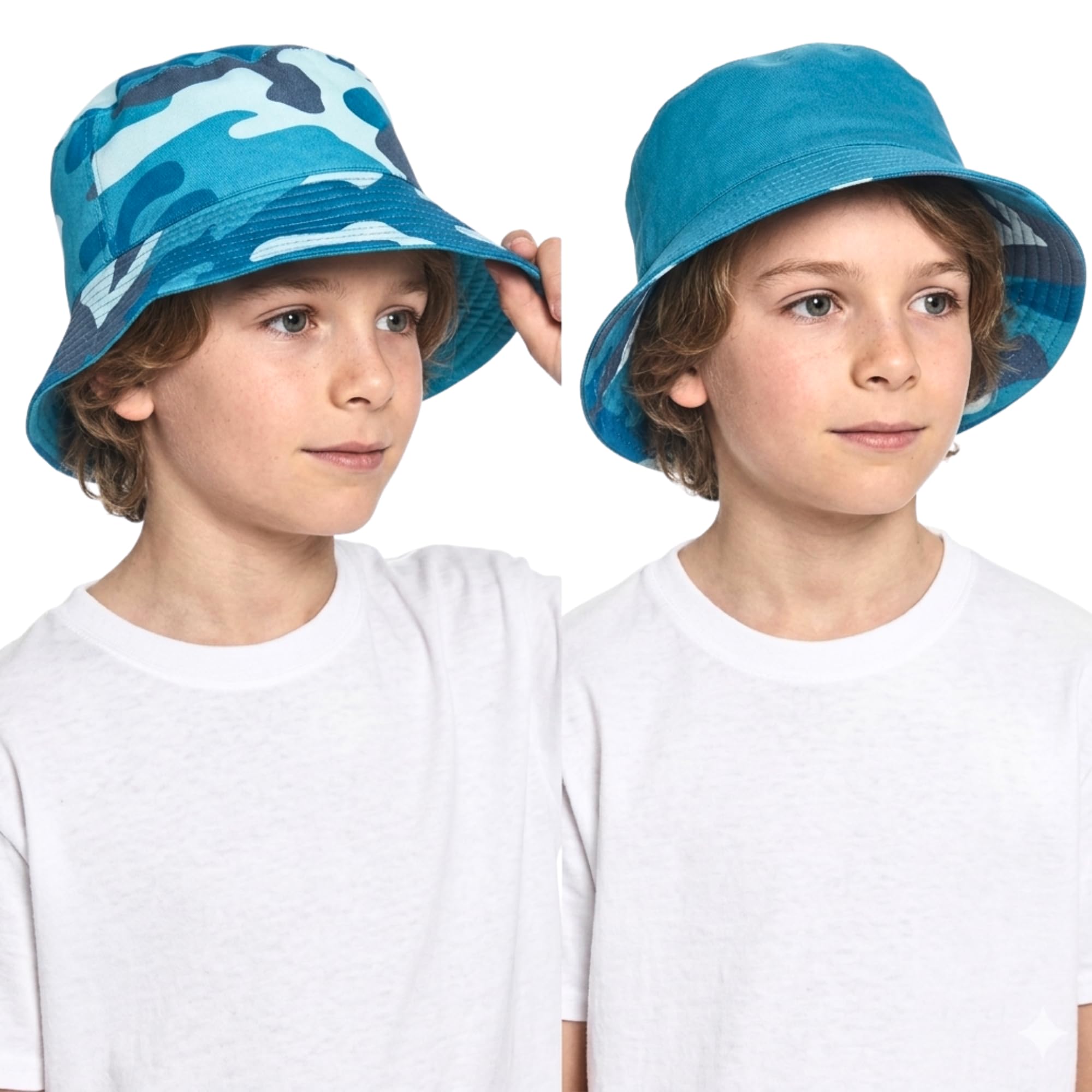 A2z 4 Kids Girls Camouflage Blue Boys Reversible - Bucket Hat Az41102 C.blue 3-6 Yrs