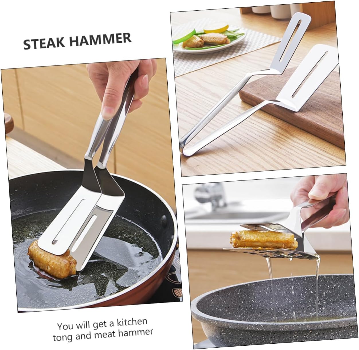 Unomor 2pcs Meat Pounder Tenderizer Steak Hammer Grilling Spatula Stainless Steel Kitchen Tool