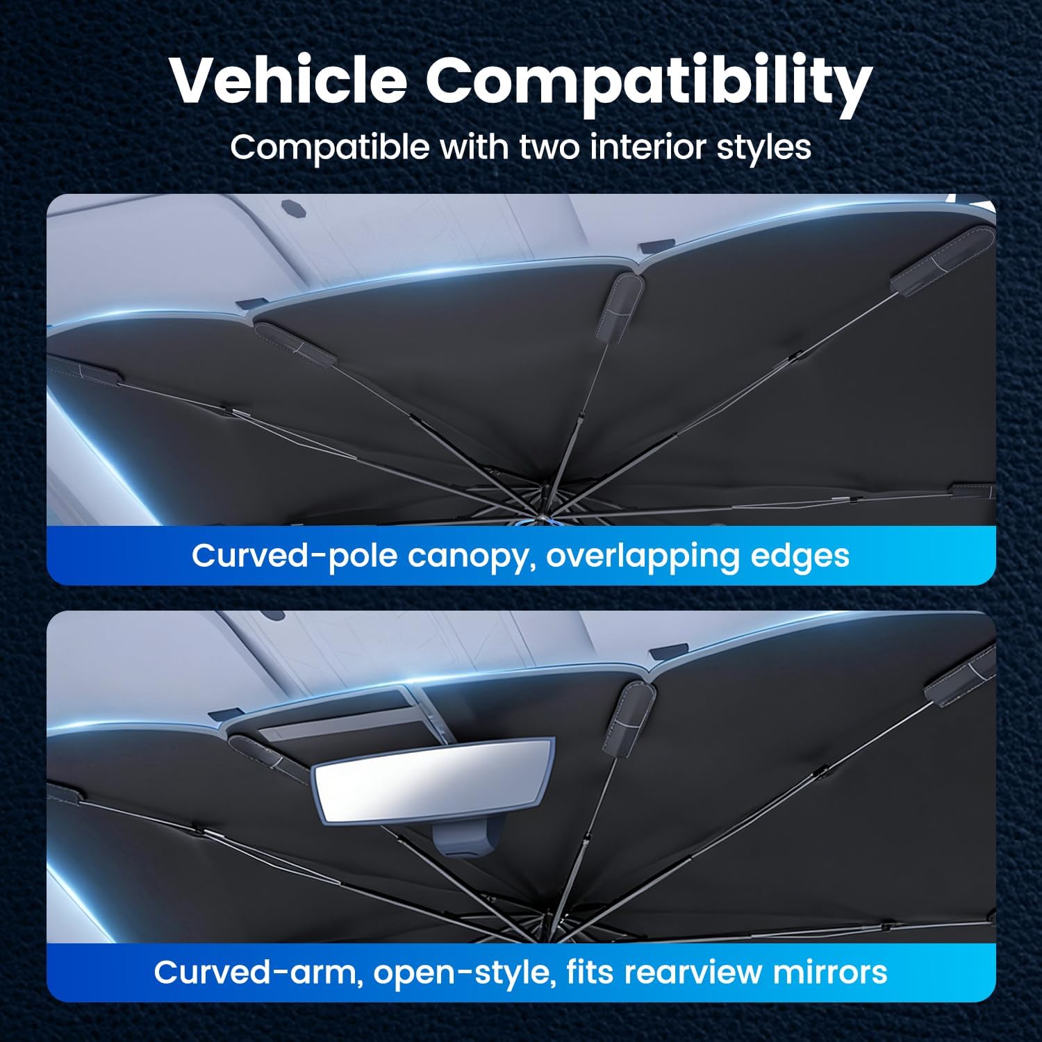 Umbrella Sunshade for Car Windshield, 2026 New Umbrella Car Shade Front Windshield, Flexible Handle Windshield Sun Shade for Easy Use, Car Accessories Umbrella for Keep Car Cooler (B, Large)