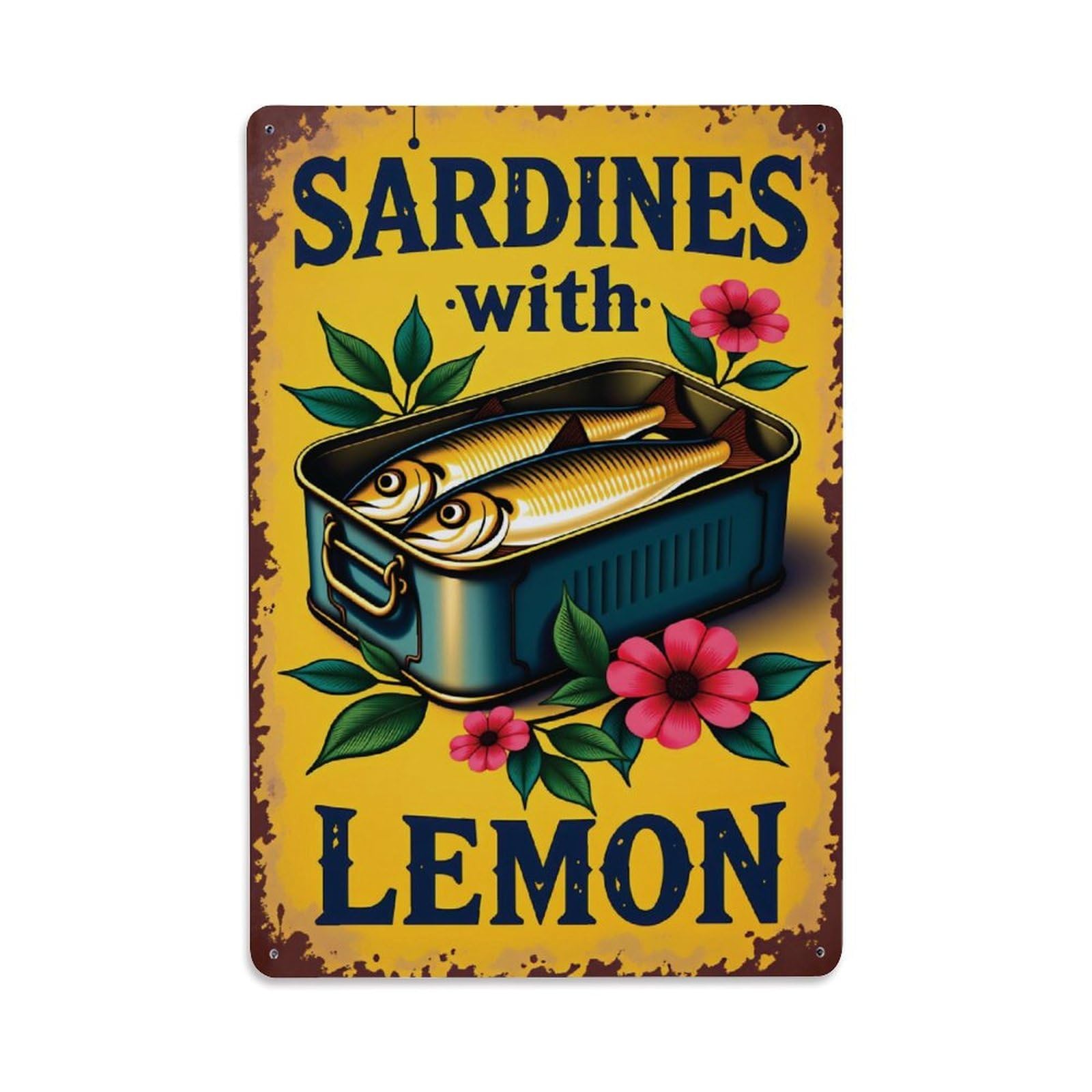 Ldfuieksufg Style Sardines With Lemon Vintage Food Sign Vintage Aluminium Metal Sign, Retro Wall Decor For Home, Bar, Garage & Farmhouse 30X20cm
