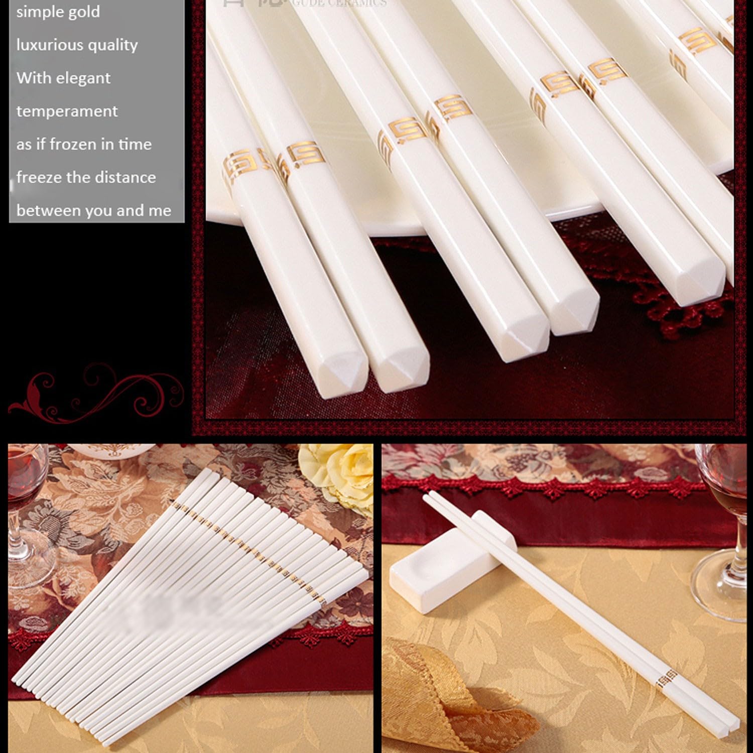 Baguettes réutilisables en métal, Lot de 10, Doubles Baguettes, Style européen, Haut de Gamme, en céramique, Rapides, Vaisselle，D
