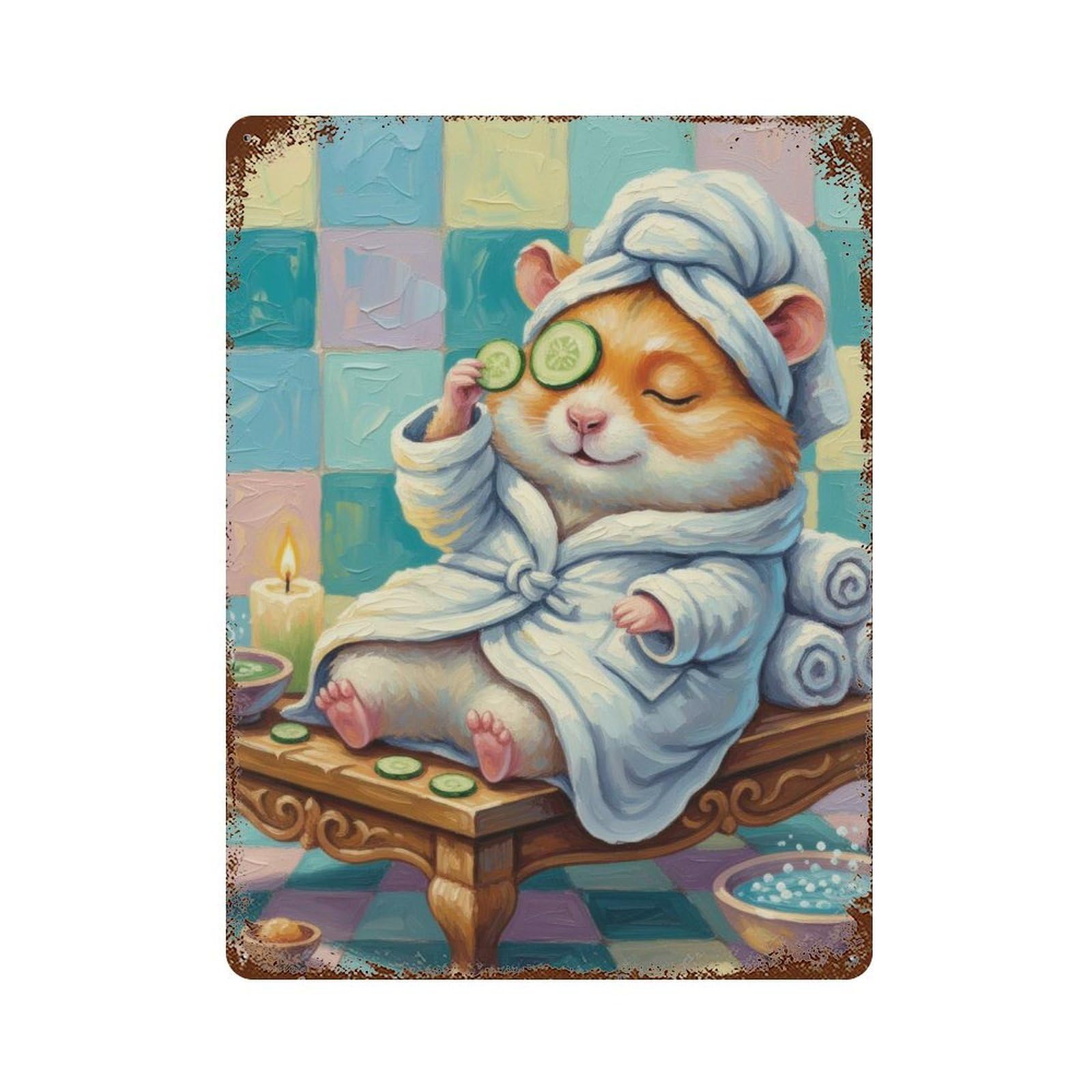 Hamster Spa Day Rusty Metal Tin Sign 15.7"x11.8", for Shed, Workshop And Garage Wall Decor, Shabby Chic Decor