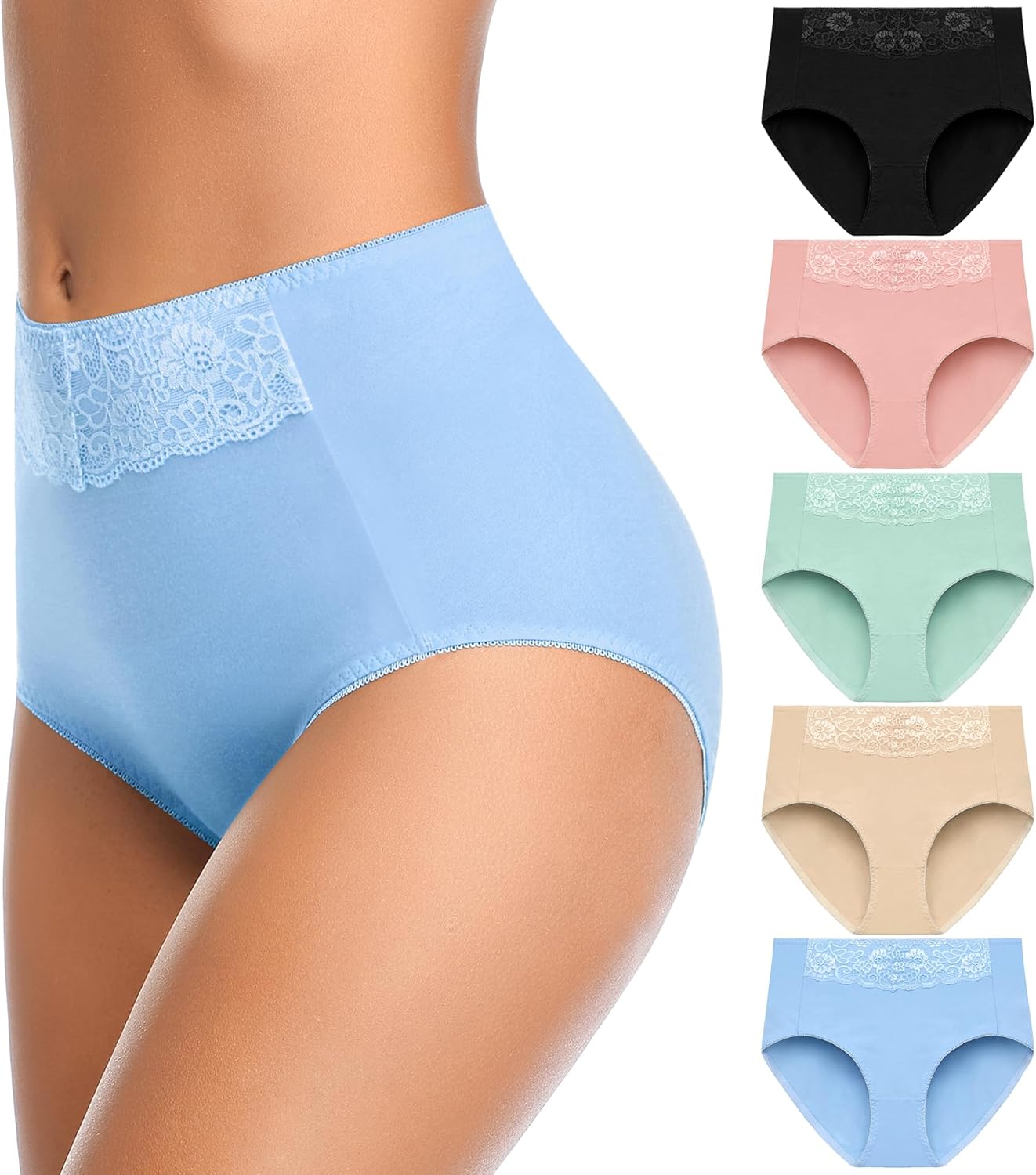 Cotton Underwear High Waisted Womens Full Coverage Ladies Comfy Panties (Regular & Plus Size)