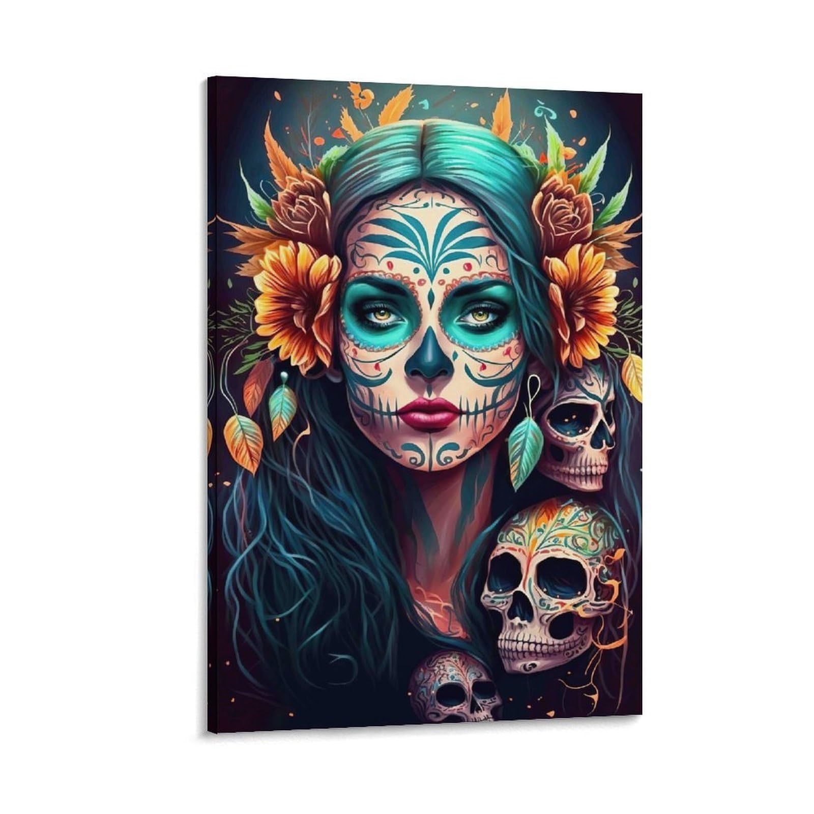 DHBANEIOK Day of Dead Woman_1_1 Poster Artwork Giclee Canvas Prints Modern Wall Art Picture Wall Hanging for Living Room Home Decorations 12x18inch(30x45cm)