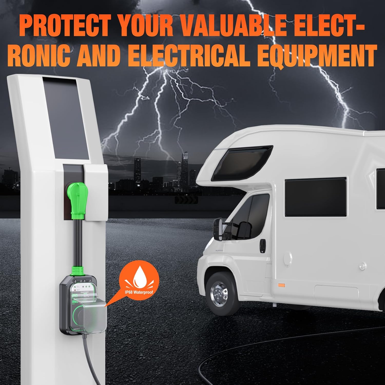 GEARGO RV Surge Protectors 50 Amp Waterproof, [2026 New Upgraded] RV Circuit Analyzer, Full Protection RV Adapter Plug for Camper(Green)