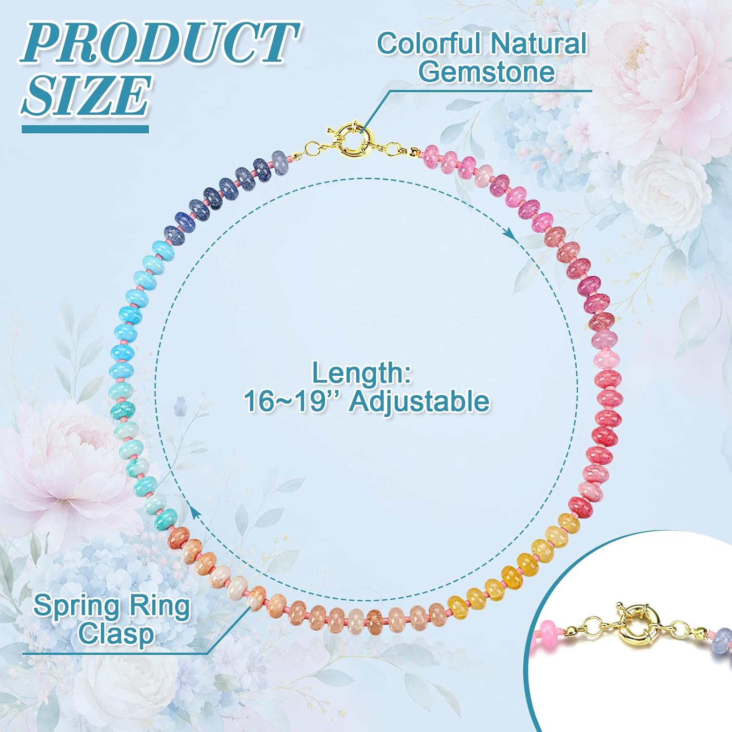 Beaded Gemstone Necklaces for Women, Boho Colorful Bead Choker Rainbow Necklace Stone Jewelry for Beach Summer