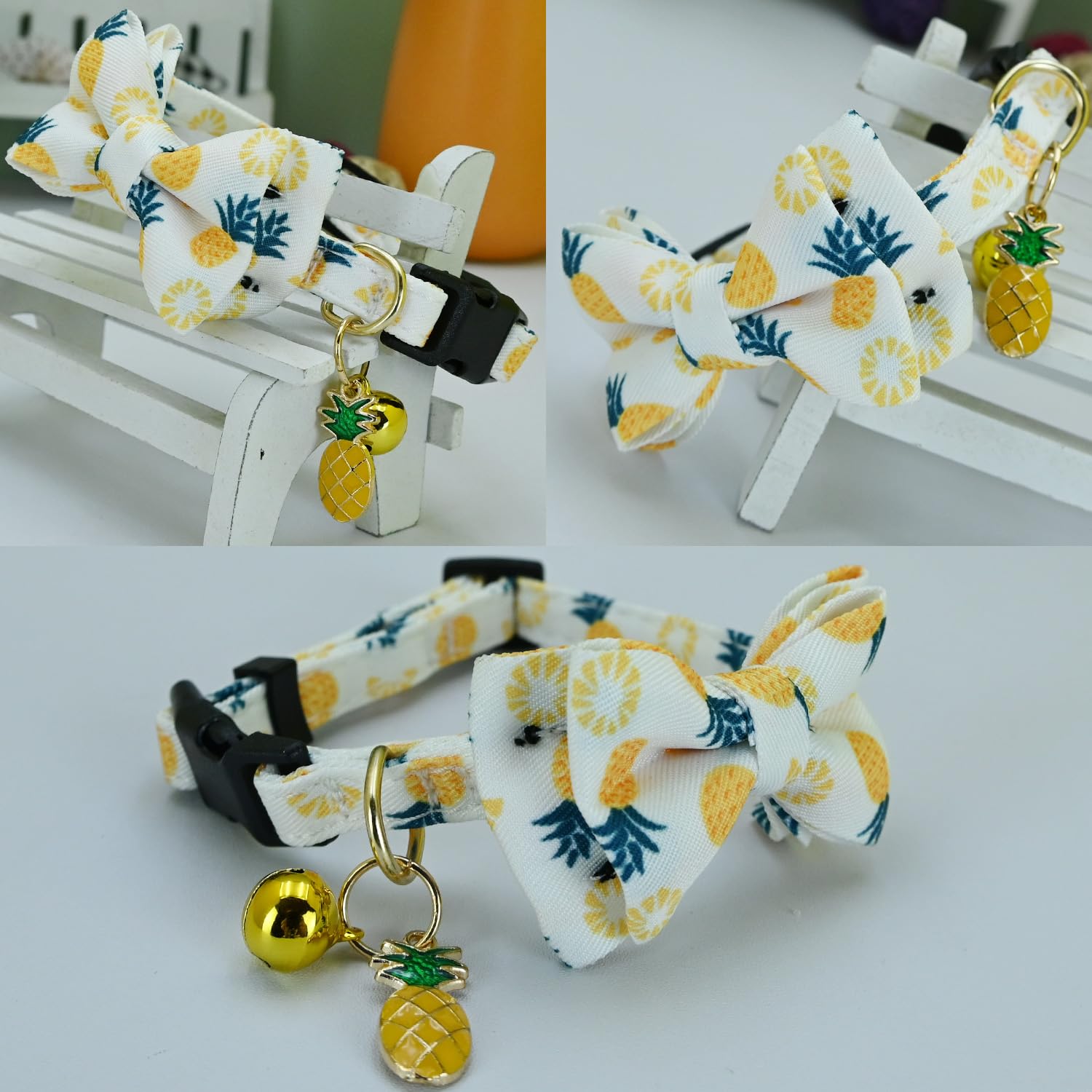 Newtensina Fashion 2 Pieces Cute Fruits Pattern Cat Collar with Lemon Watermelon Pineapple Pendant for Cats - BlueWhite - Image 3