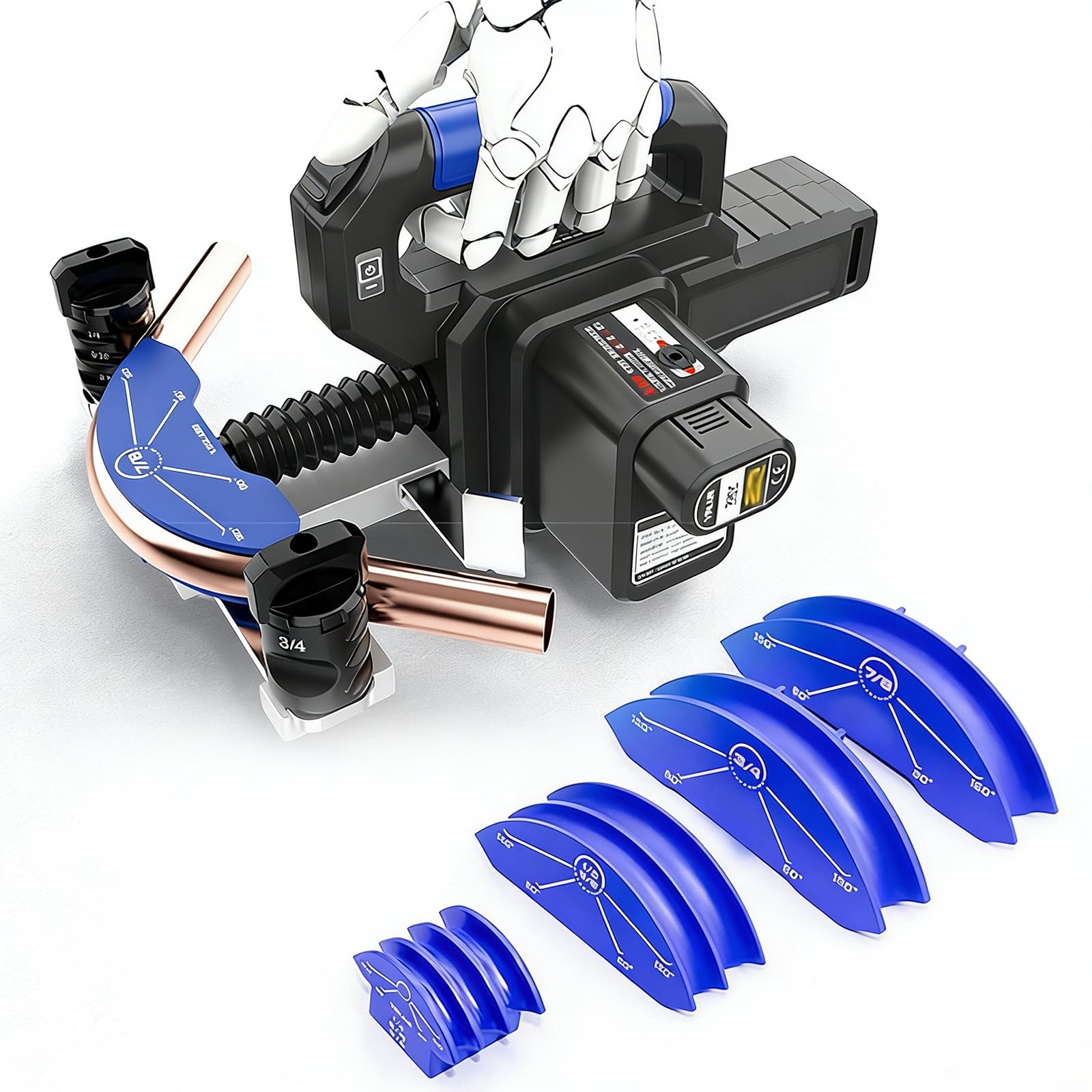 BOOZXCV Electric Tube Bender for 1/4" to 7/8" Copper Pipes, 7-in-1 Cordless Pipe Bending Tool with 2 Batteries, Precision Bender for HVAC and Air Conditioning