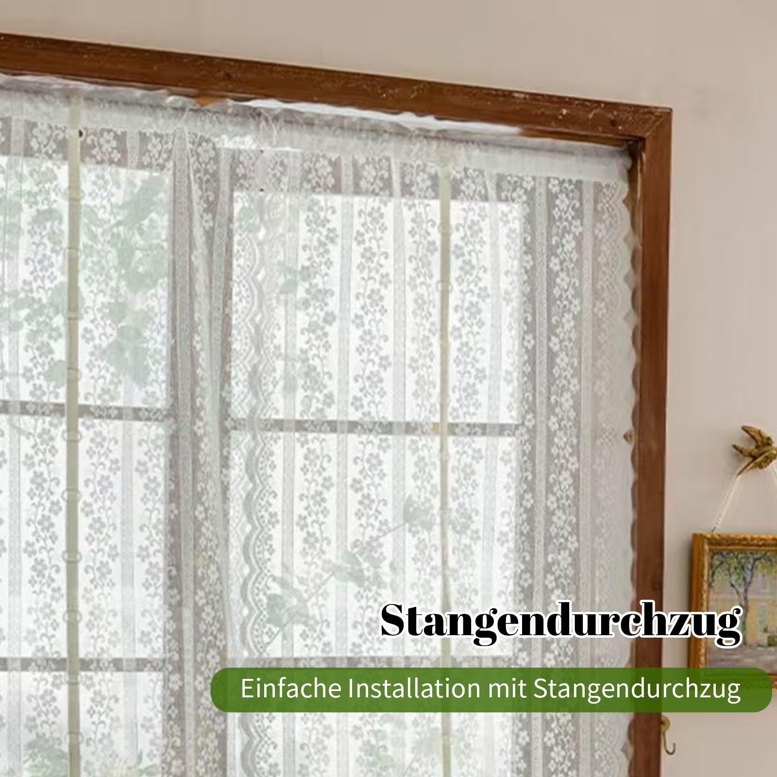 2er Gardine Scheibengardinen Voile Vorhang Gardine Transparente Spitze Blumenstickerei Kurzvorhang Kurzgardinen Küchengardine Küche Vorhang Fenster Kurz Stores Bistrogardine H150xB60cm, Weiß