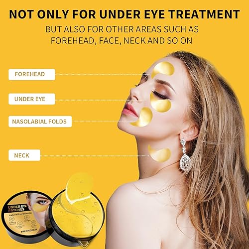 Miniatura 4 de Máscaras de ojos de oro de 24 quilates para ojeras e hinchazón, 70 unidades, parches debajo de los ojos, almohadillas de gel para tratamiento