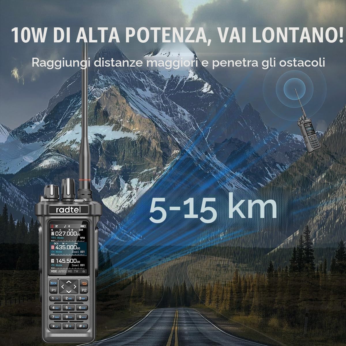 Radtel RT-950 PRO Radio amatoriale, GPS/APRS, walkie-talkie da 10 W, ricetrasmettitore portatile a lungo raggio, ricevitore AM/FM/CB/SW/MW/LW, programmazione tramite app Bluetooth, NOAA, analizzatore