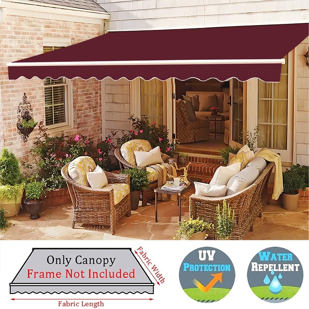 Tissu De Rechange Pour Store Banne Rétractable 2m 2.5m 3.0m 3.5m 4.0m 4.5m 5m 5.5m 6m Toile Pour Store Banne De Terrasse Toile D'Auvent Pour Extérieur tissu Pour Auvent Balcon(Vin rouge,5.5x3.50m)