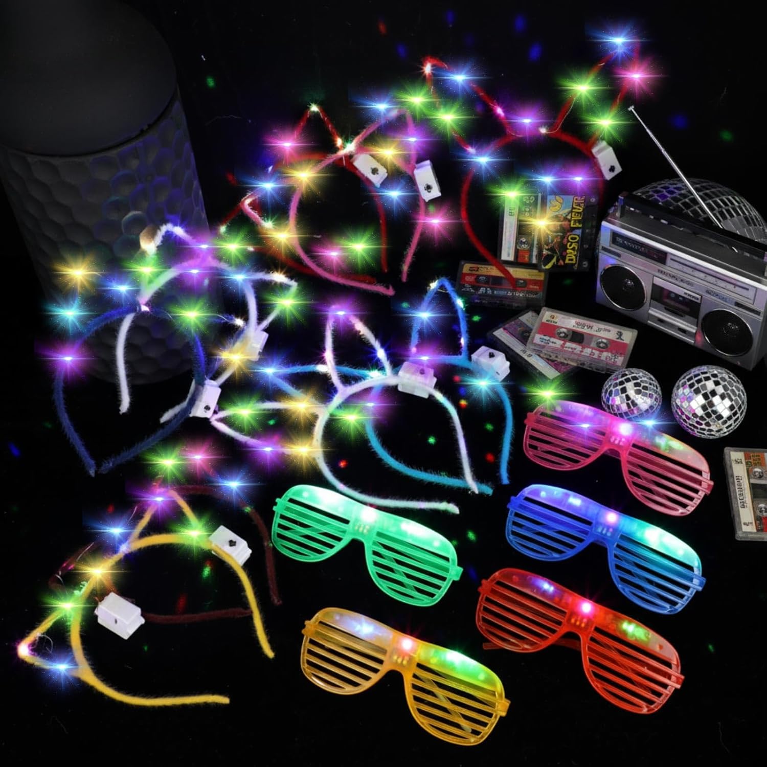 Honoson Light Up Glasses LED Cats Headband Rabbit Headband for Adults Party Favor Packs