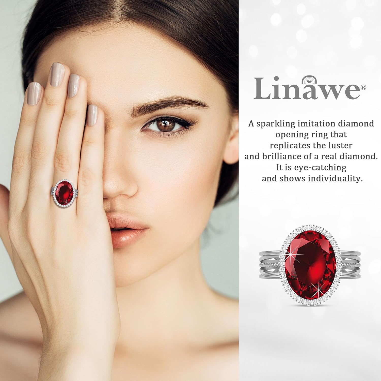 Linawe Birthstone Chunky Adjustable Rings for Women, Gold/Silver/Rose Gold Statement Rings, Imitation Diamond Fake Gemstone Crystal Cocktail Ring, Cubic Zirconia Costume Jewelry - Image 2