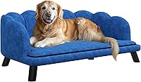 PawHut Velvet Large Dog Couch Sofa Bed with Pearl Backrest, Removable Foam Cushion for Medium Large Dogs up to 55 lbs, Dark Blue