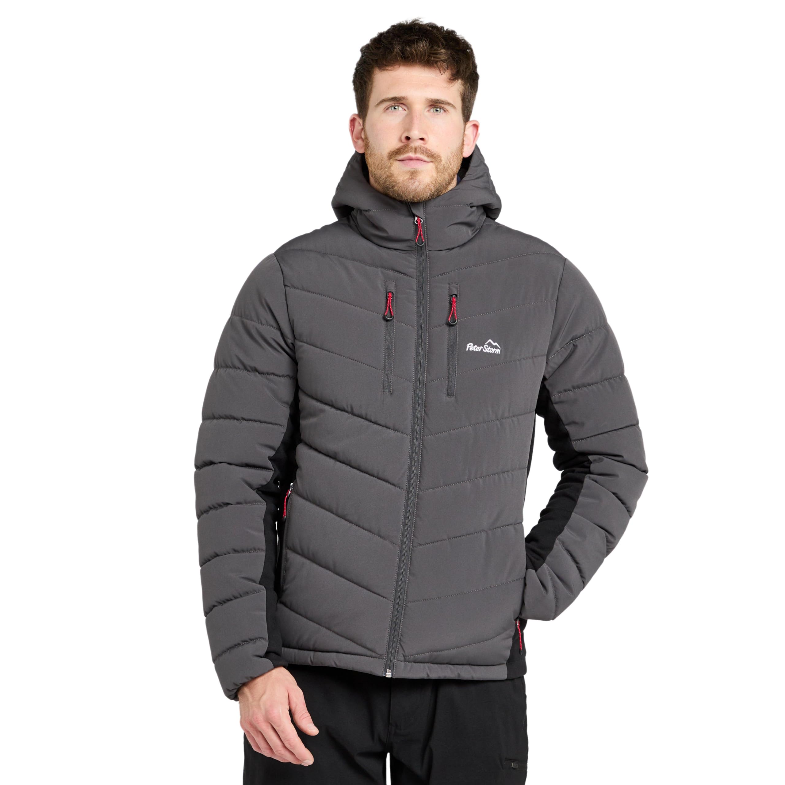 Peter Storm Men’s Ingleton Hybrid Jacket with Adjustable Hood and Stretch Side Panelling, Water Repellent & Insulated Winter Padded Puffer Coat (UK, Alpha, XXL, Regular, Regular, Grey)