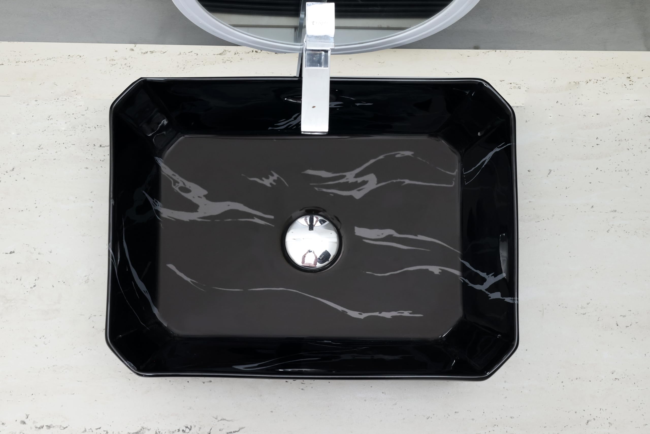 HISRE Table Top Wash Basin For Bathroom | Over Counter Top Wash Basin For Living Room | Washbasin Countertop | Tabletop Ceramic Bathroom Kitchen Sink (18 x 14 x 6 Inch) (Style - 4) AM3209, photo 4 of 4