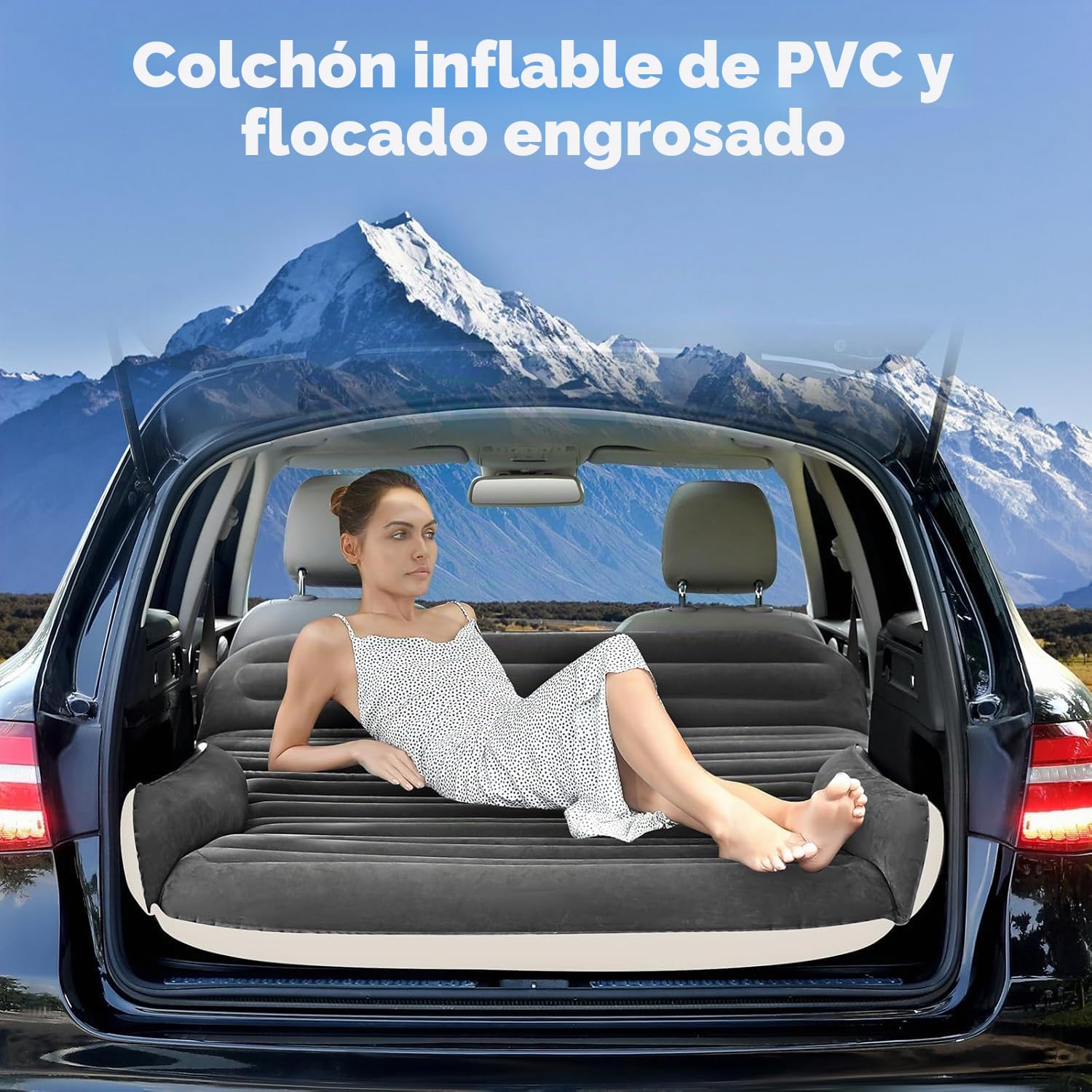 KMZ Colchón hinchable para SUV, coche, camión, camping – cama portátil gruesa con 2 almohadas y bomba eléctrica