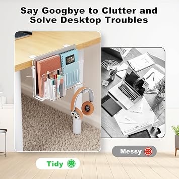 Clear Acrylic Desk Side Storage Organizer,With Pen Holder and Headset Hook